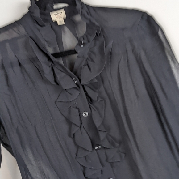 Wilfred aritzia Sheer black blouse button front frill  top XS - Picture 4 of 6